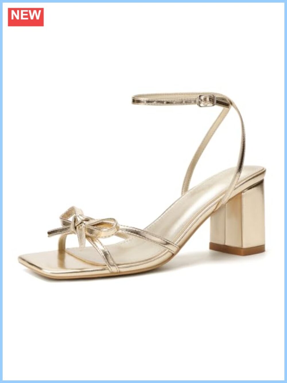 Women's Strappy Bow Block Heeled Sandals Open Square Toe PU